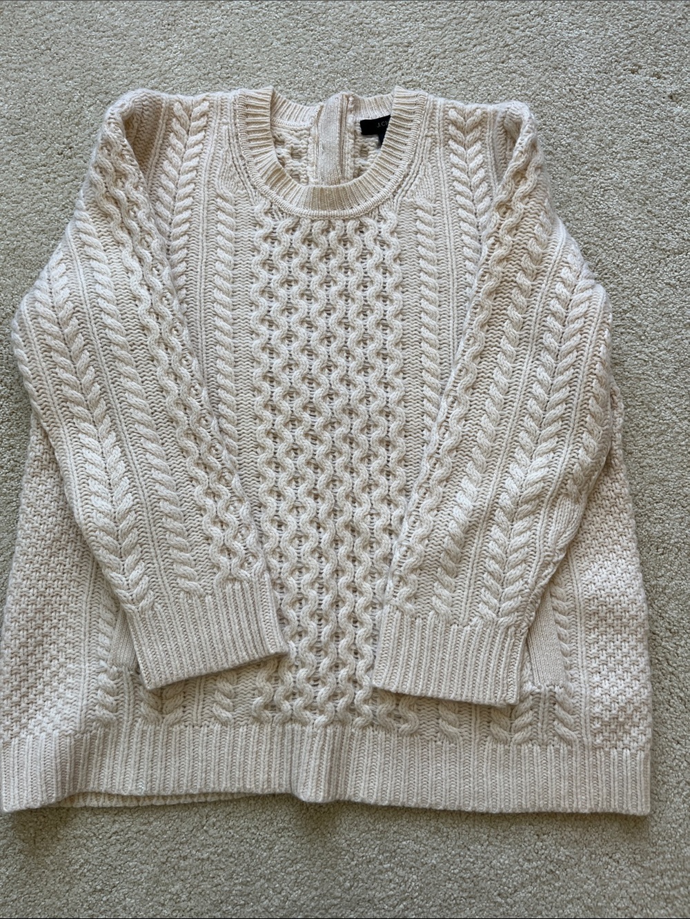 J Crew Wool Sweater with pockets and 3/4 length sleeves, button back